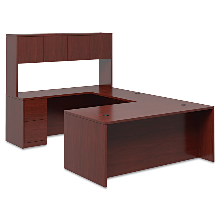 Harvest Oak Laminate Rectangular Desk with Drawers and Filing Cabinet