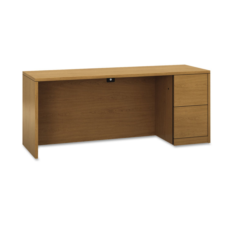 Mahogany Laminate Rectangular Desk with Drawers and Power Outlet