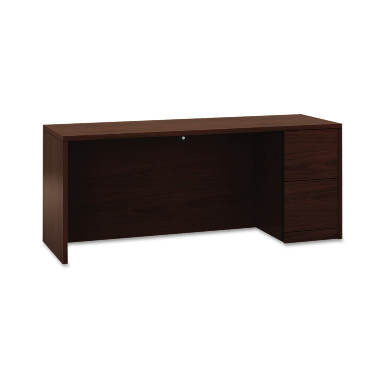 Mahogany Laminate Rectangular Desk with Drawers and Power Outlet