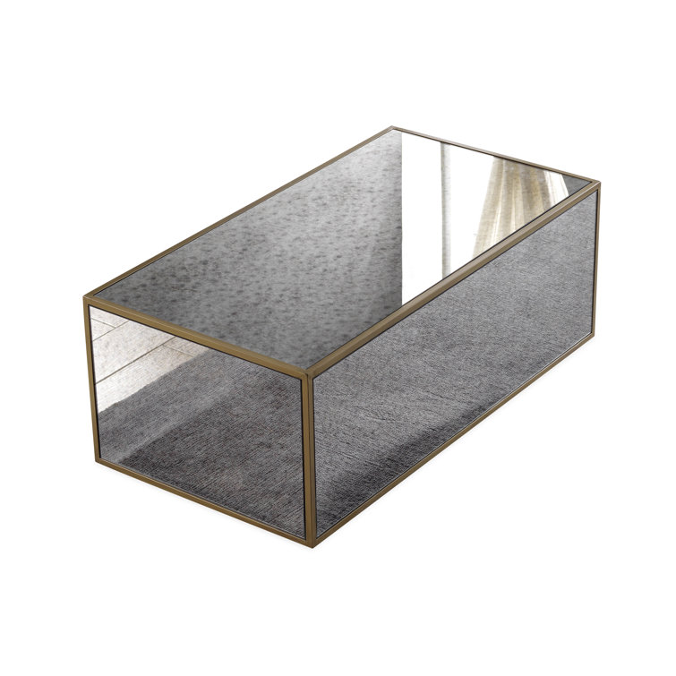 Antique Smoky Mirrored Rectangular Coffee Table with Brass Frame