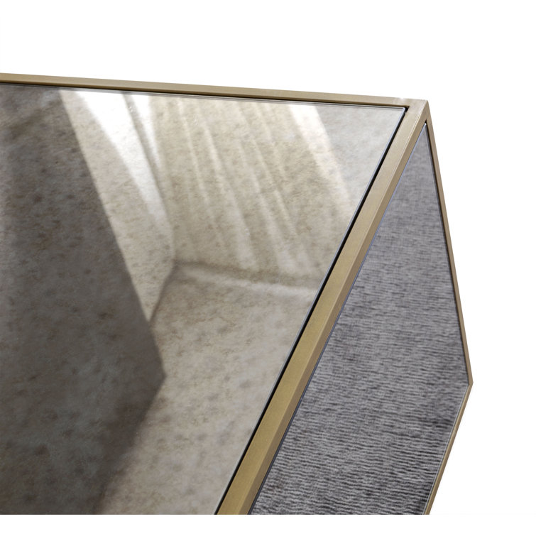Antique Smoky Mirrored Rectangular Coffee Table with Brass Frame