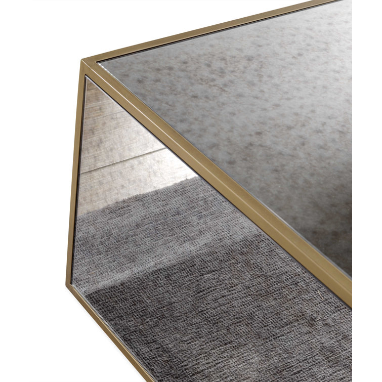 Antique Smoky Mirrored Rectangular Coffee Table with Brass Frame