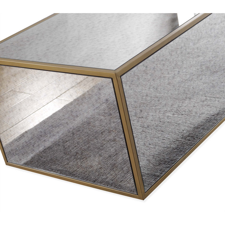 Antique Smoky Mirrored Rectangular Coffee Table with Brass Frame