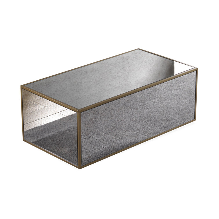 Antique Smoky Mirrored Rectangular Coffee Table with Brass Frame