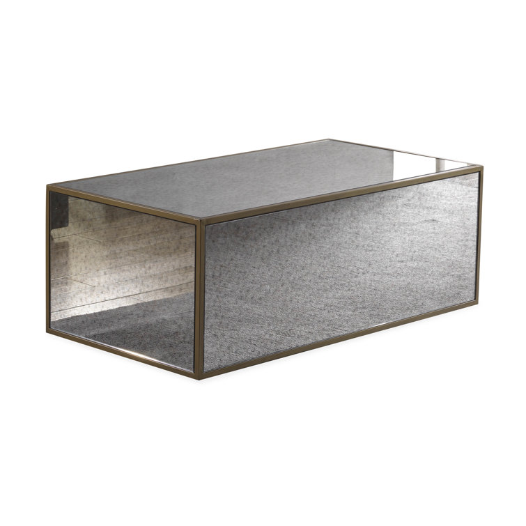 Antique Smoky Mirrored Rectangular Coffee Table with Brass Frame