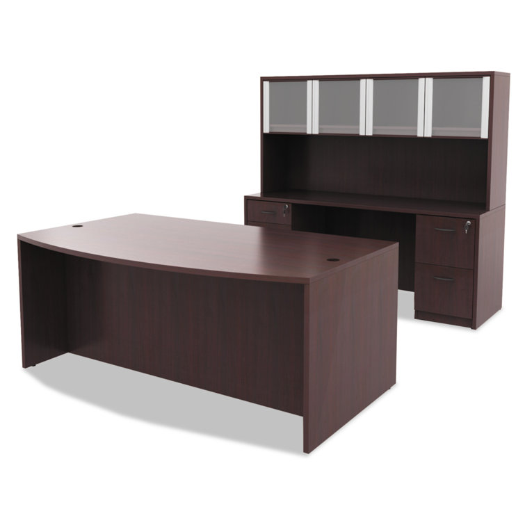 Mahogany Bow Front Desk Shell with Full-Length Modesty Panel