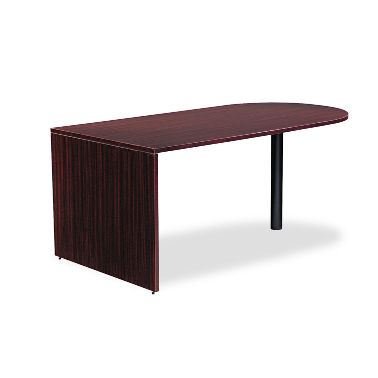 Mahogany Wood D-Top Desk with Metal Base