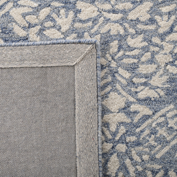 Handmade Tufted Floral Wool Round Rug - 7' Blue/Ivory