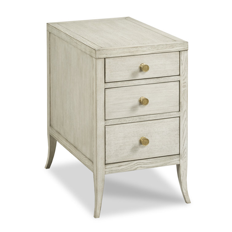 Luna Gray Ash Wood 3-Drawer Chairside Chest with Cabriole Legs