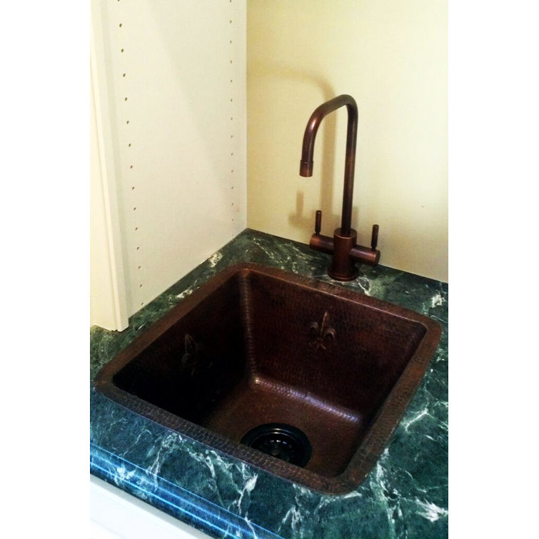 15" Square Fleur De Lis Copper Bar Sink
