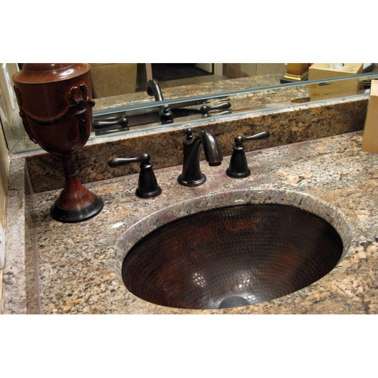 17" Oval Hammered Copper Under Counter Bathroom Sink