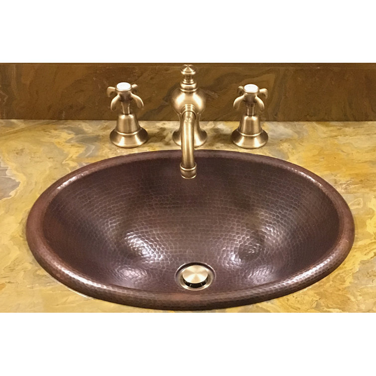 17" Oval Hammered Copper Bathroom Sink with Oil Rubbed Bronze Finish