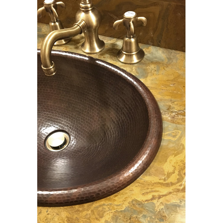 17" Oval Hammered Copper Bathroom Sink with Oil Rubbed Bronze Finish