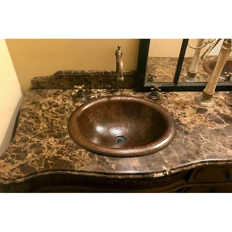 18" Oval Hammered Copper Bathroom Sink with Oil Rubbed Bronze Finish