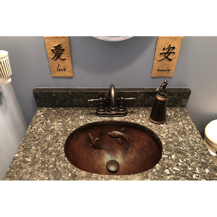 19" Oval Hammered Copper Undermount Sink with Koi Fish Design