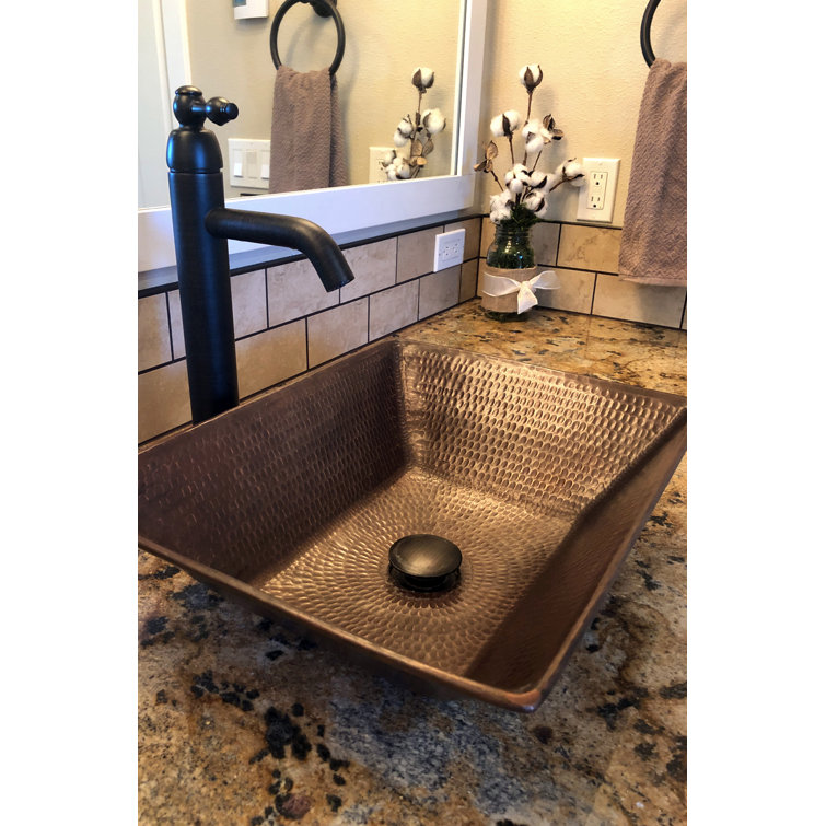 17" Rectangular Hammered Copper Wall-Mount Vessel Sink