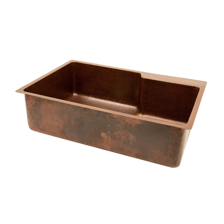 33" Hammered Copper Drop-In Kitchen Sink with Accessories
