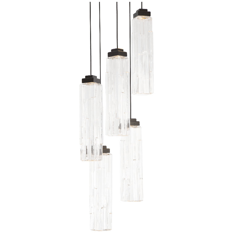Matte Black Glass Drum 5-Light LED Pendant