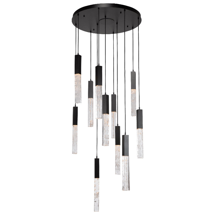 Axis 11-Light Matte Black LED Cluster Island Pendant with Artisan Glass