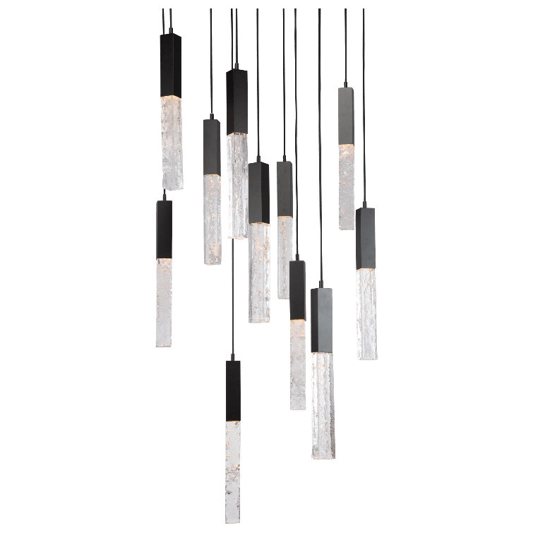 Axis 11-Light Matte Black LED Cluster Island Pendant with Artisan Glass