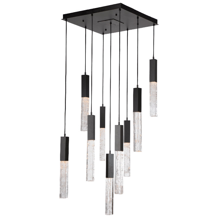 Axis 24" Matte Black Square LED Cluster Pendant with Artisan Glass