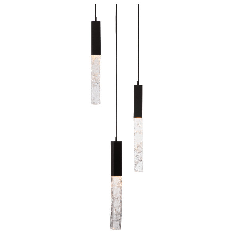 Axis 27'' Matte Black LED Cluster Pendant with Artisan Glass