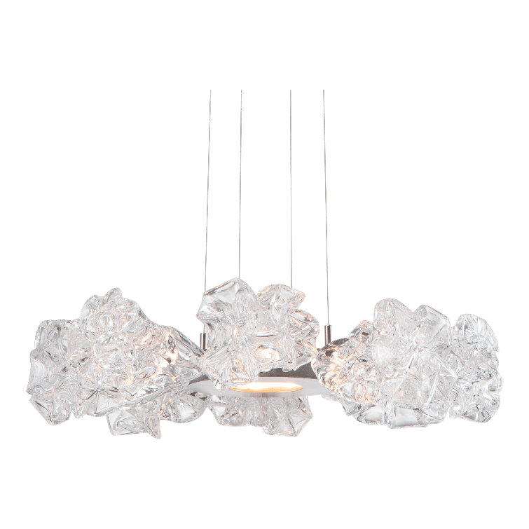 Metallic Beige Silver LED Blossom Ring Chandelier, Hand Blown Glass
