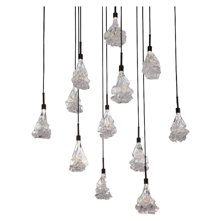 Matte Black and Brass Glass Drum Multi Light Pendant