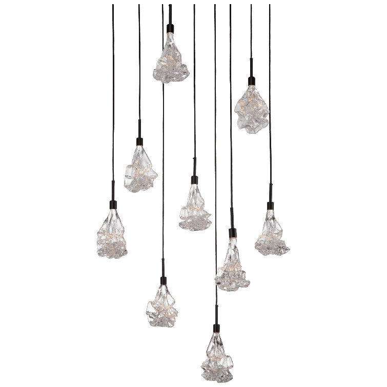 Matte Black and Brass Glass Drum Multi Light Pendant