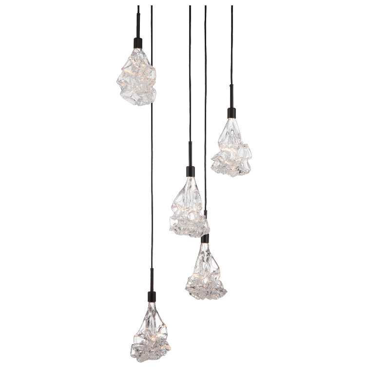 Eclipse 5-Light LED Cluster Pendant in Matte Black with Organic Glass Shades