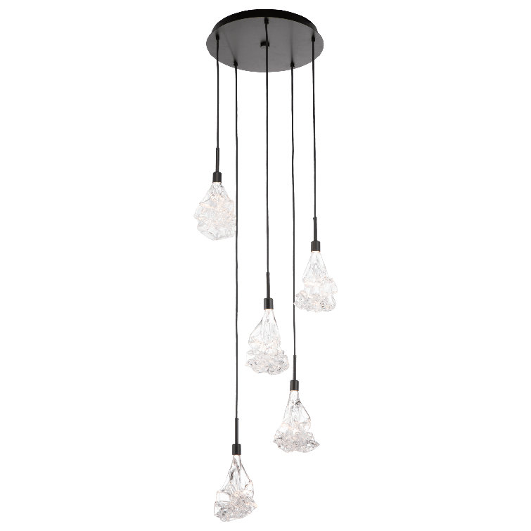 Eclipse 5-Light LED Cluster Pendant in Matte Black with Organic Glass Shades