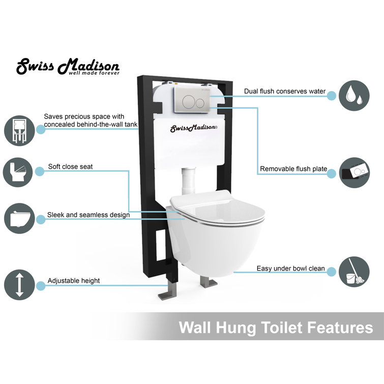 White Wall-Mounted Dual Flush Elongated Toilet
