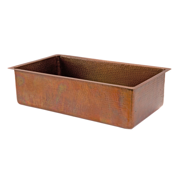 33" Antique Hammered Copper Farmhouse Kitchen Sink with Accessories