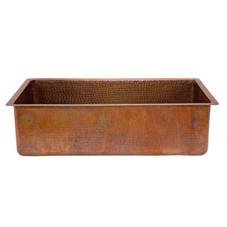 33" Antique Hammered Copper Farmhouse Kitchen Sink with Accessories