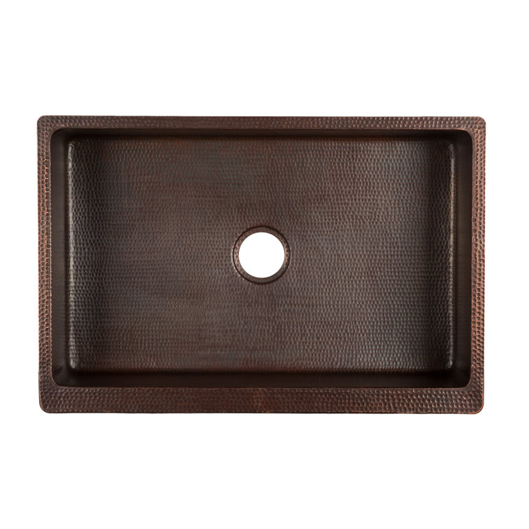 33" Hammered Copper Farmhouse Drop-in Kitchen Sink with Scroll Design