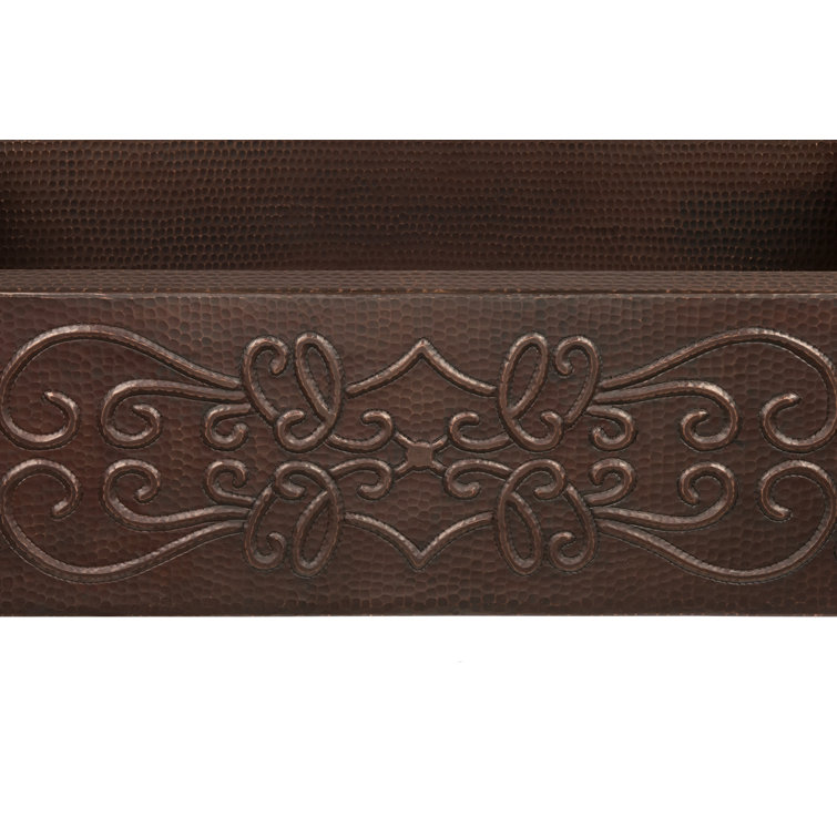 33" Hammered Copper Farmhouse Drop-in Kitchen Sink with Scroll Design