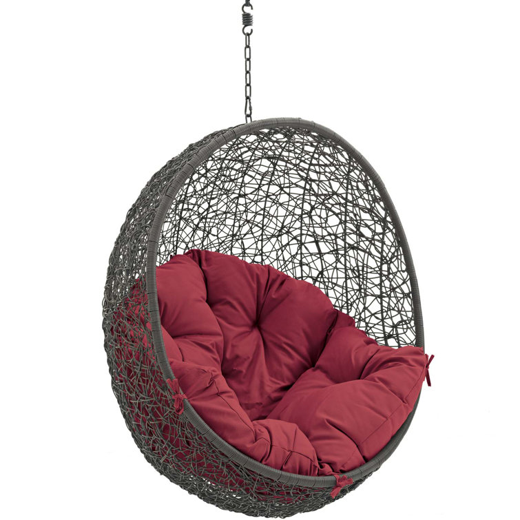 Gray and Red Synthetic Rattan Hanging Chair with Steel Stand