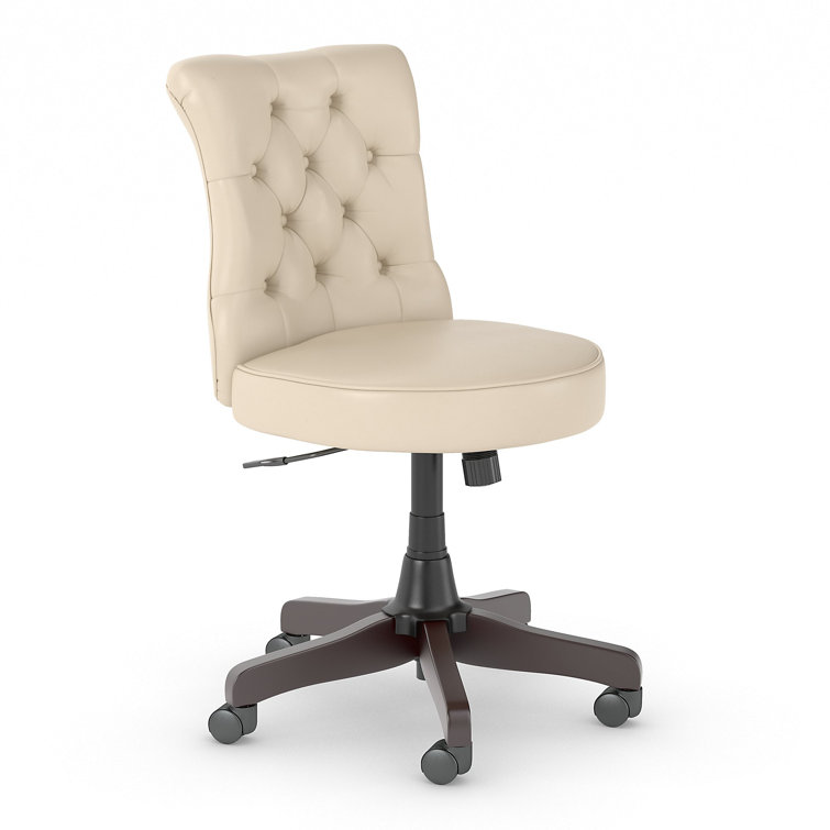 Antique White Leather Mid-Back Tufted Office Chair