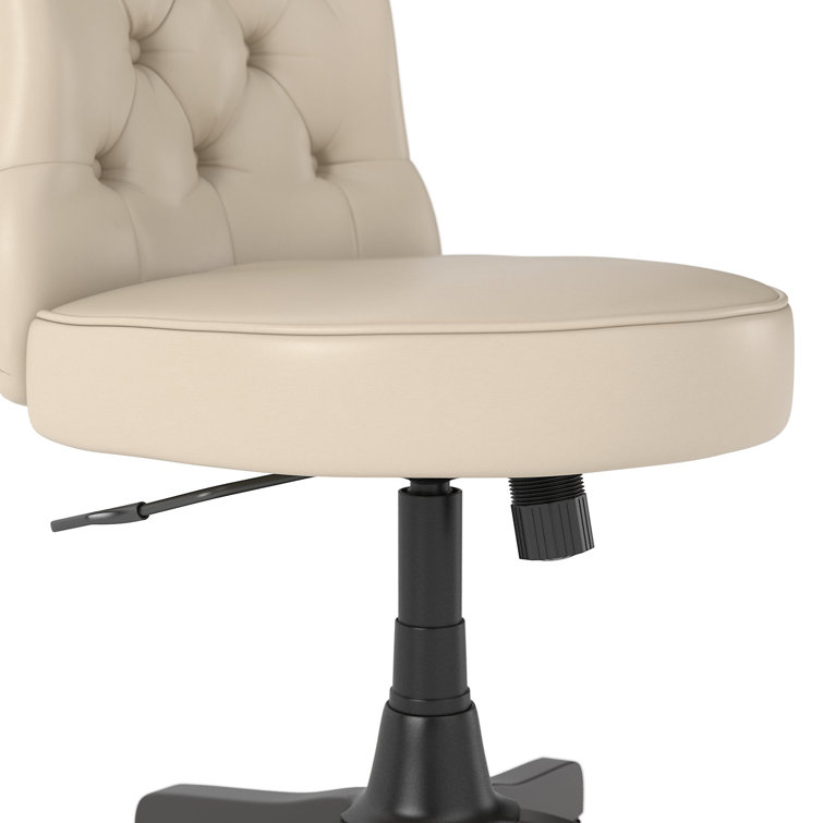 Antique White Leather Mid-Back Tufted Office Chair