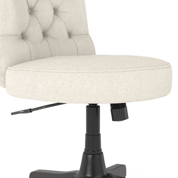 Cream Fabric Mid-Back Swivel Office Chair with Espresso Wood Finish