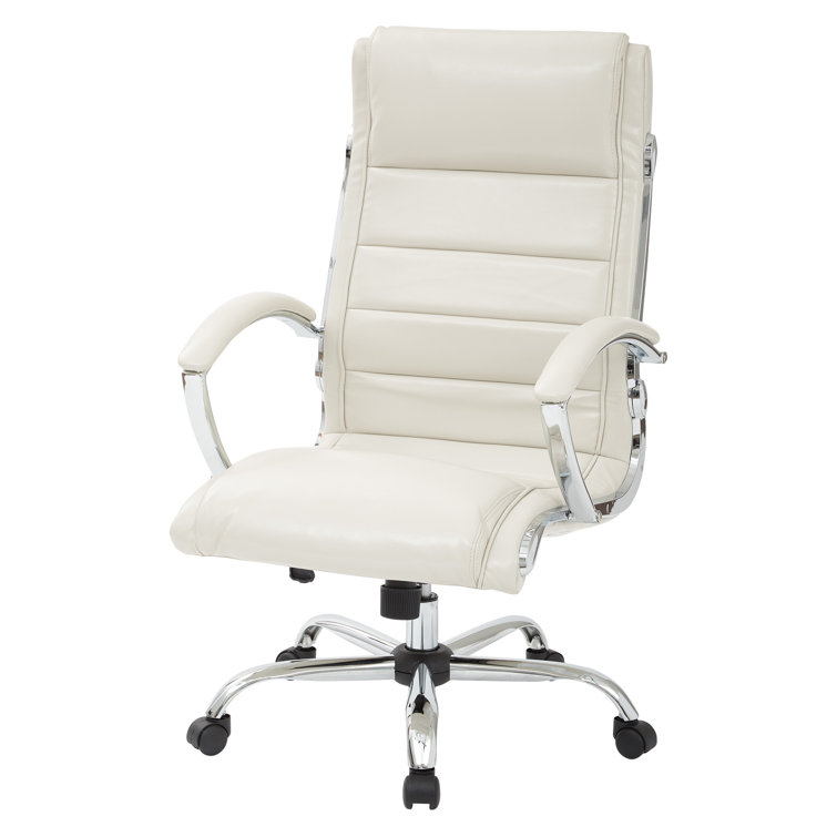 Cream Faux Leather Executive Chair with Adjustable Arms