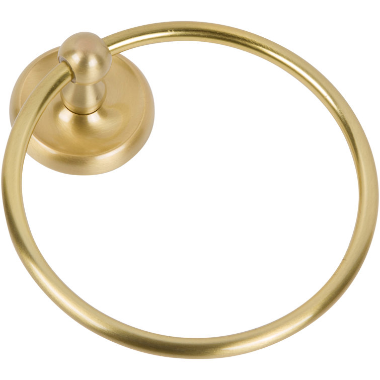 Satin Brass Rectangular Towel Ring with Graceful Curves