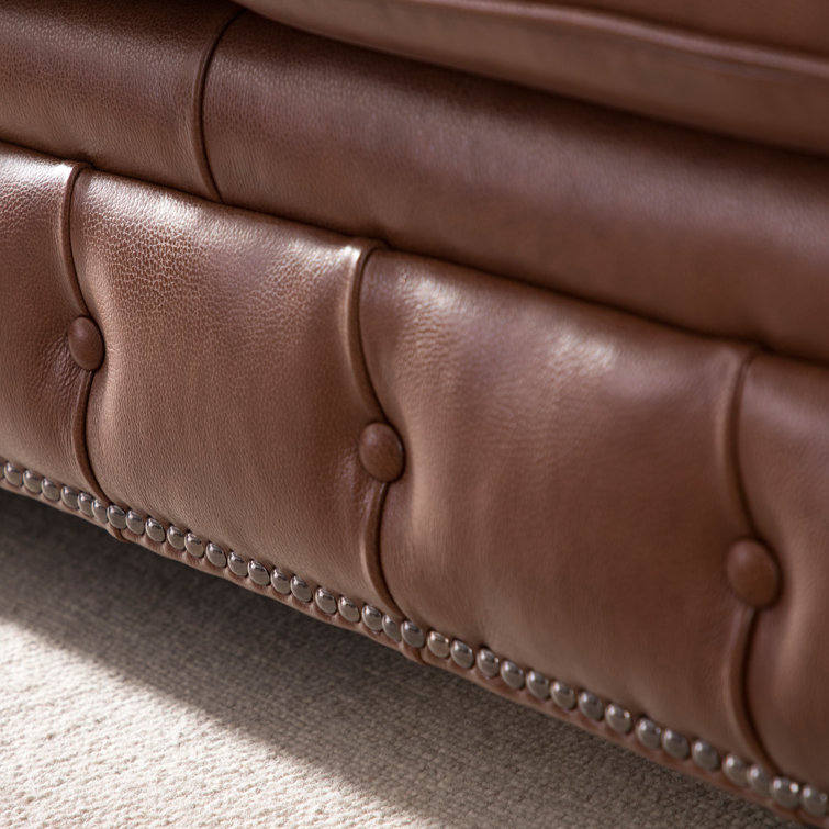 Cobblestone Camel 95'' Rolled Arm Chesterfield Sofa with Nailhead Details