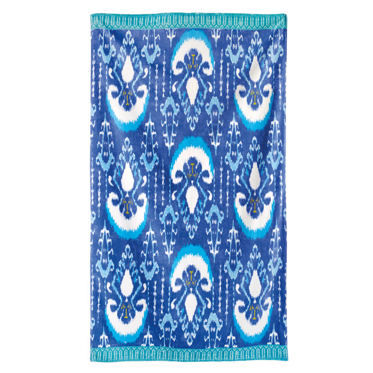 Vaya Periwinkle Cotton Beach Towel with Ikat Pattern