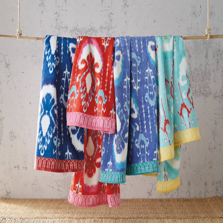 Vaya Periwinkle Cotton Beach Towel with Ikat Pattern