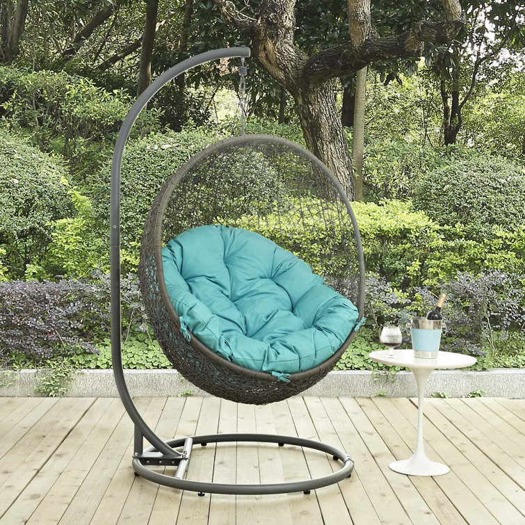Gray and Turquoise Rattan Outdoor Patio Swing Chair with Stand
