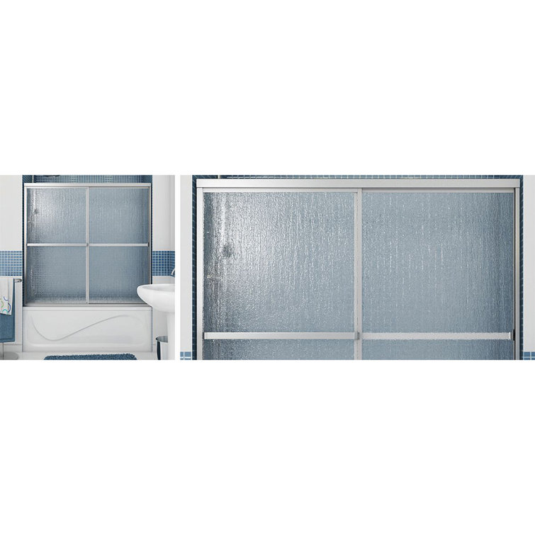 Polar Chrome Framed Sliding Tub Door with Raindrop Glass