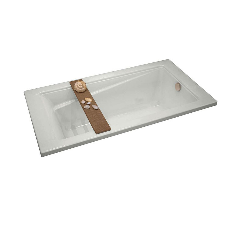 Rectangular White Acrylic Drop-In Soaking Bathtub, 60"