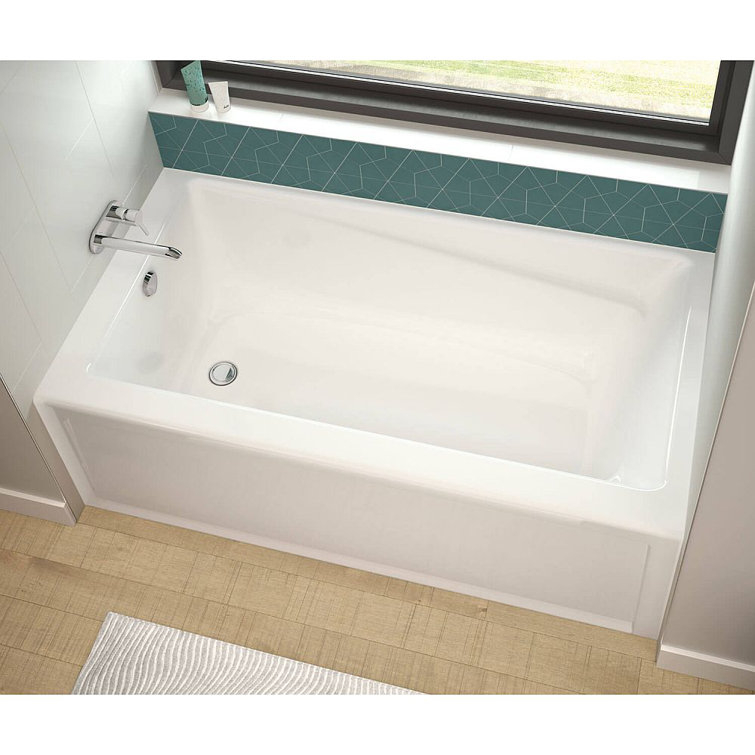 White Rectangular Acrylic Alcove Soaking Bathtub with Left-Hand Drain