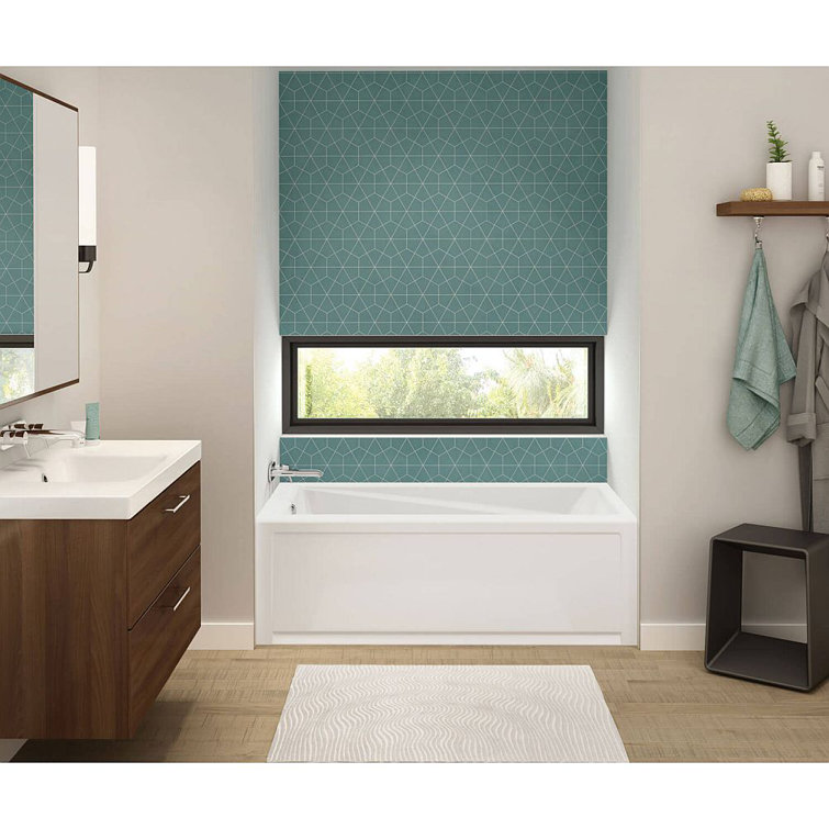White Rectangular Acrylic Alcove Soaking Bathtub with Left-Hand Drain